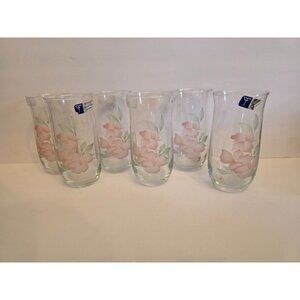 Set Of 6 Crystal Clear Industries Turkish Hand Painted Floral Glasses